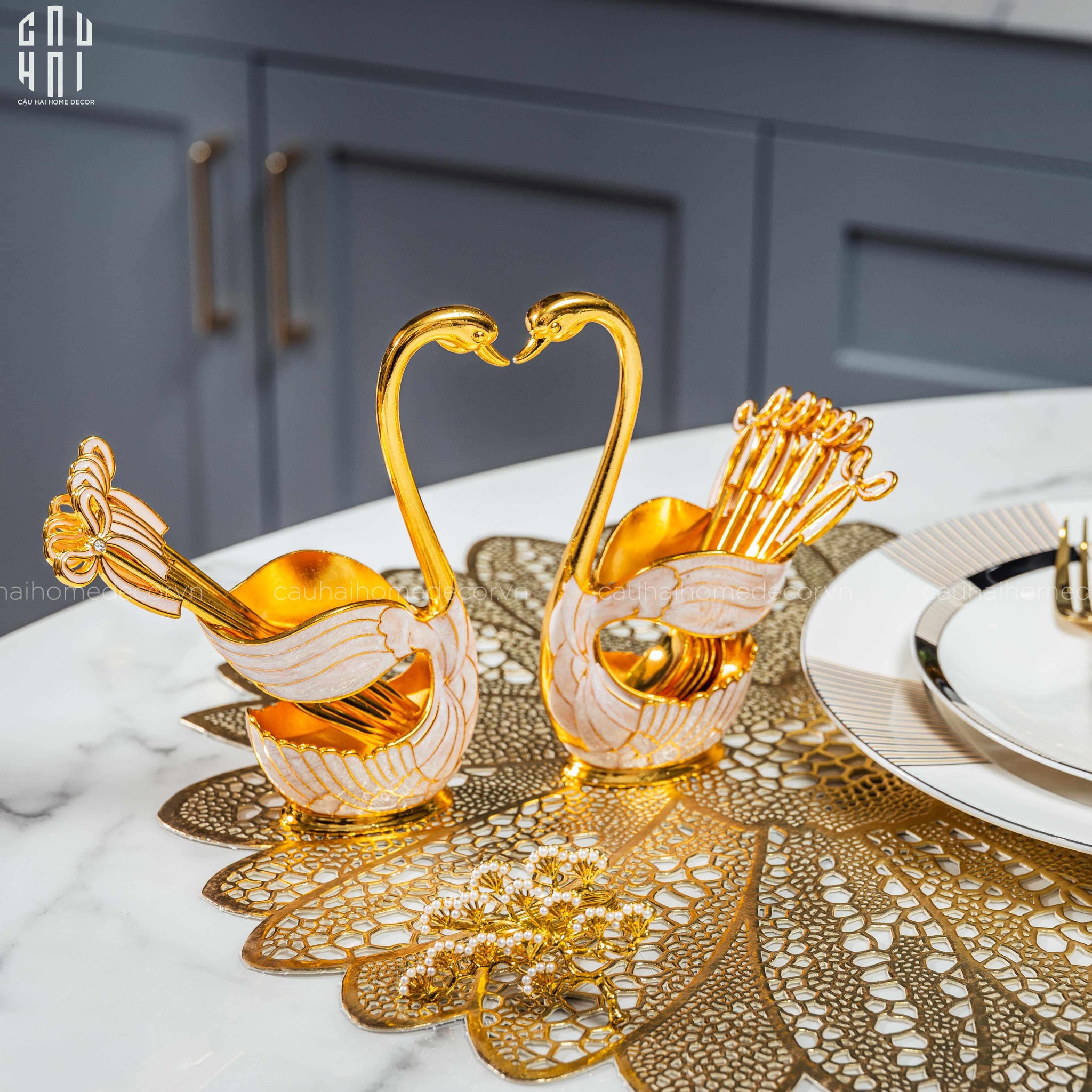 SET 6 MUỖNG TRÁNG MIỆNG GOLDEN SWAN PREMIUM-CẬU HAI HOME DECOR