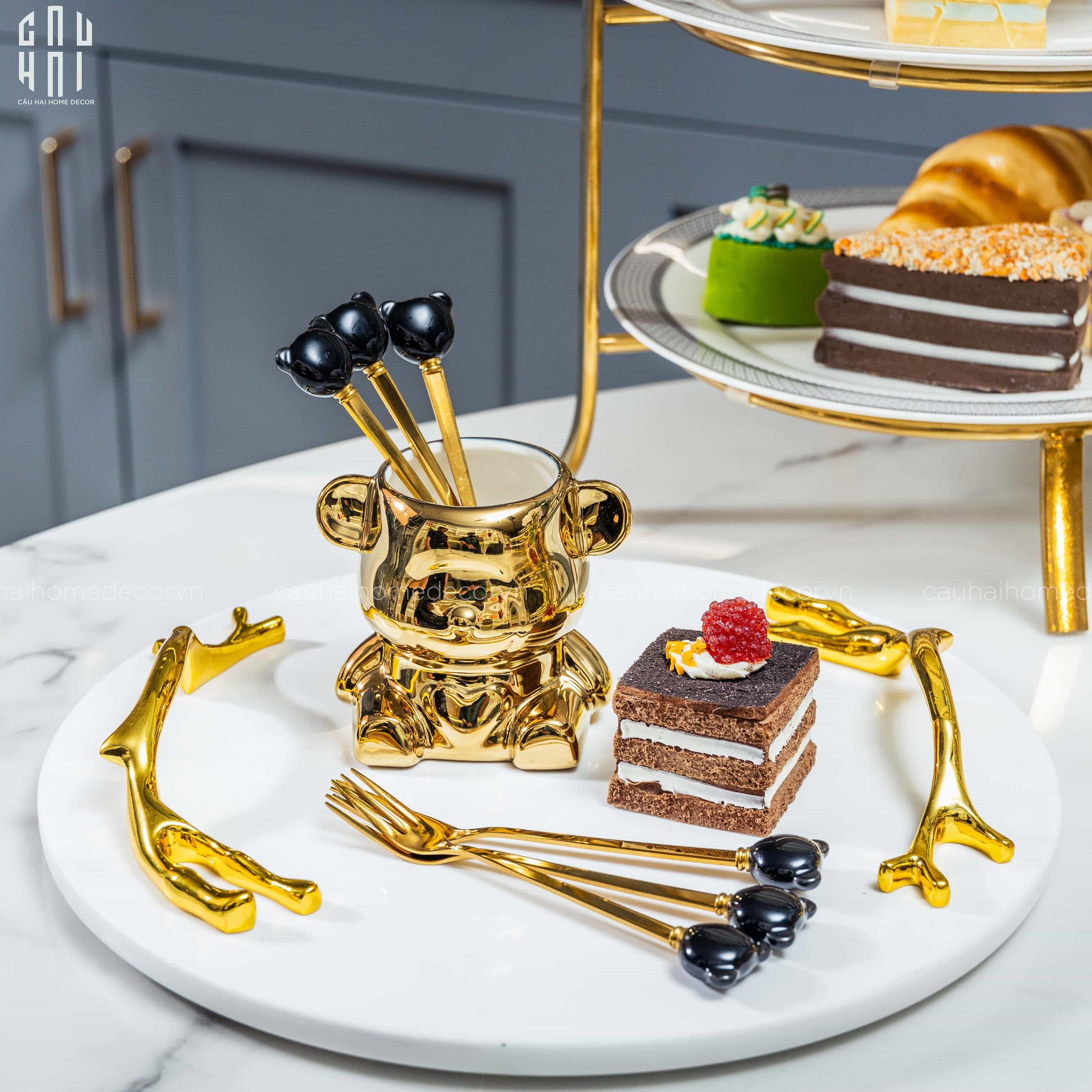 SET 6 NĨA TRÁNG MIỆNG CUTIE BEAR-CẬU HAI HOME DECOR