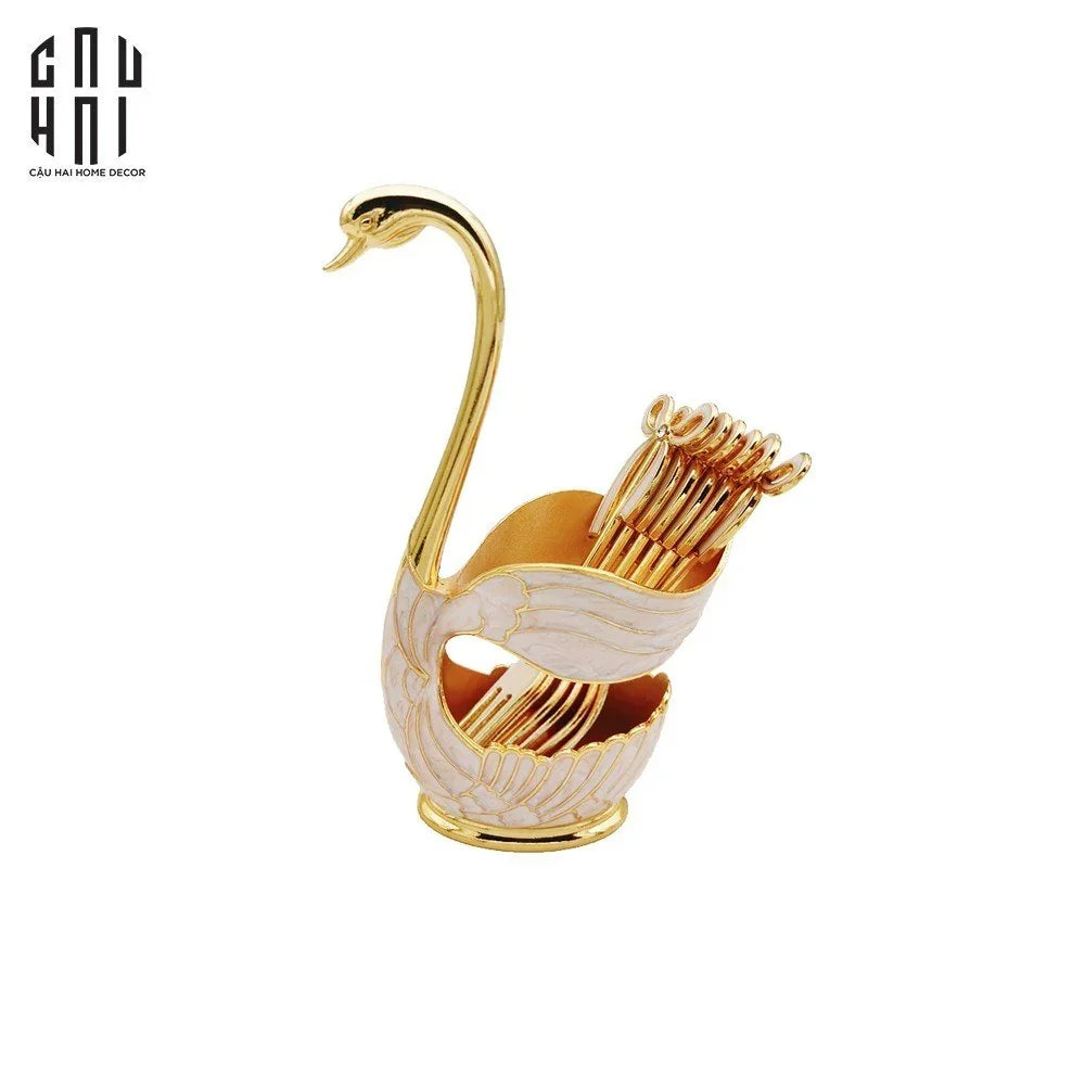 SET 6 NĨA TRÁNG MIỆNG GOLDEN SWAN PREMIUM-CẬU HAI HOME DECOR
