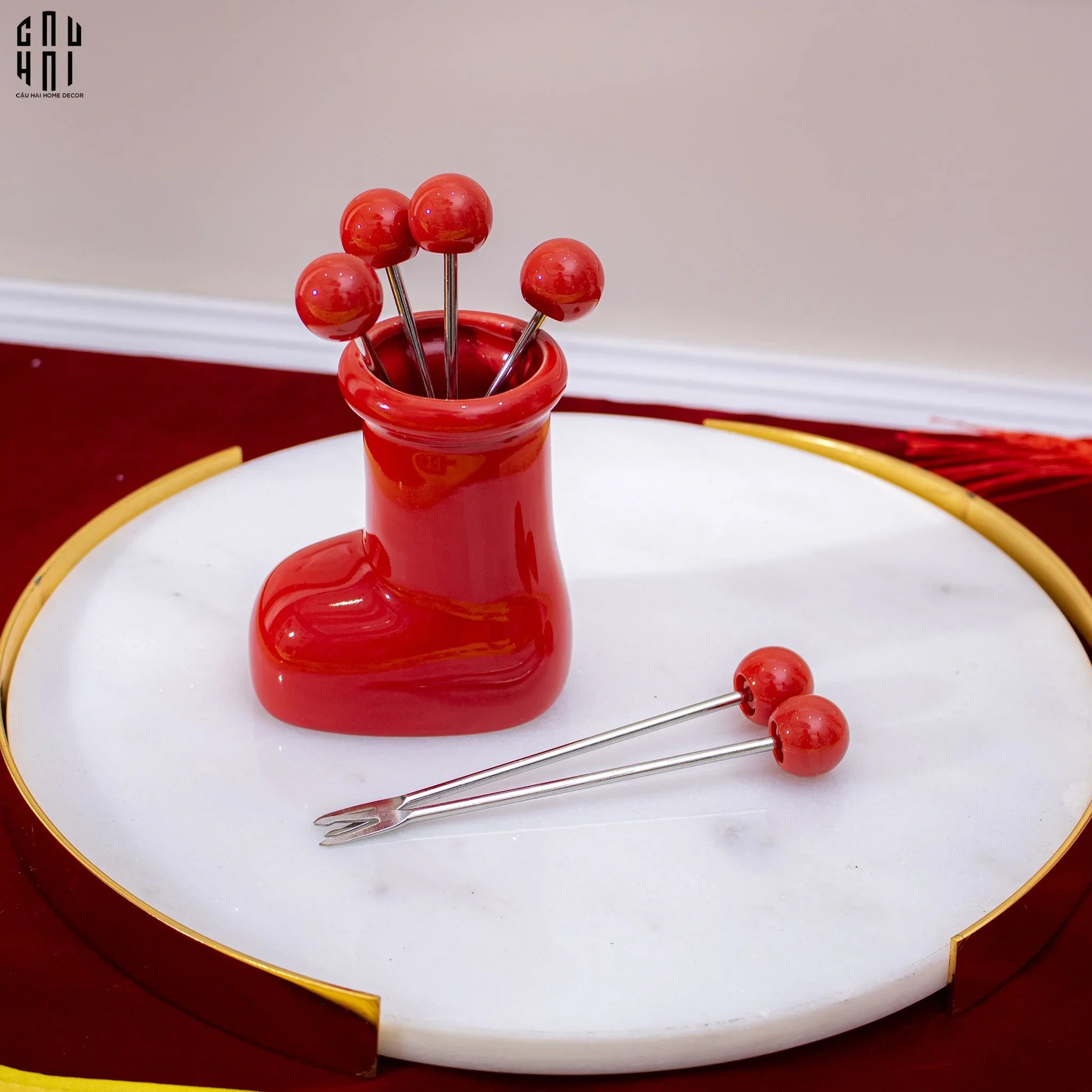 SET 6 NĨA TRÁNG MIỆNG RED BOOT-CẬU HAI HOME DECOR