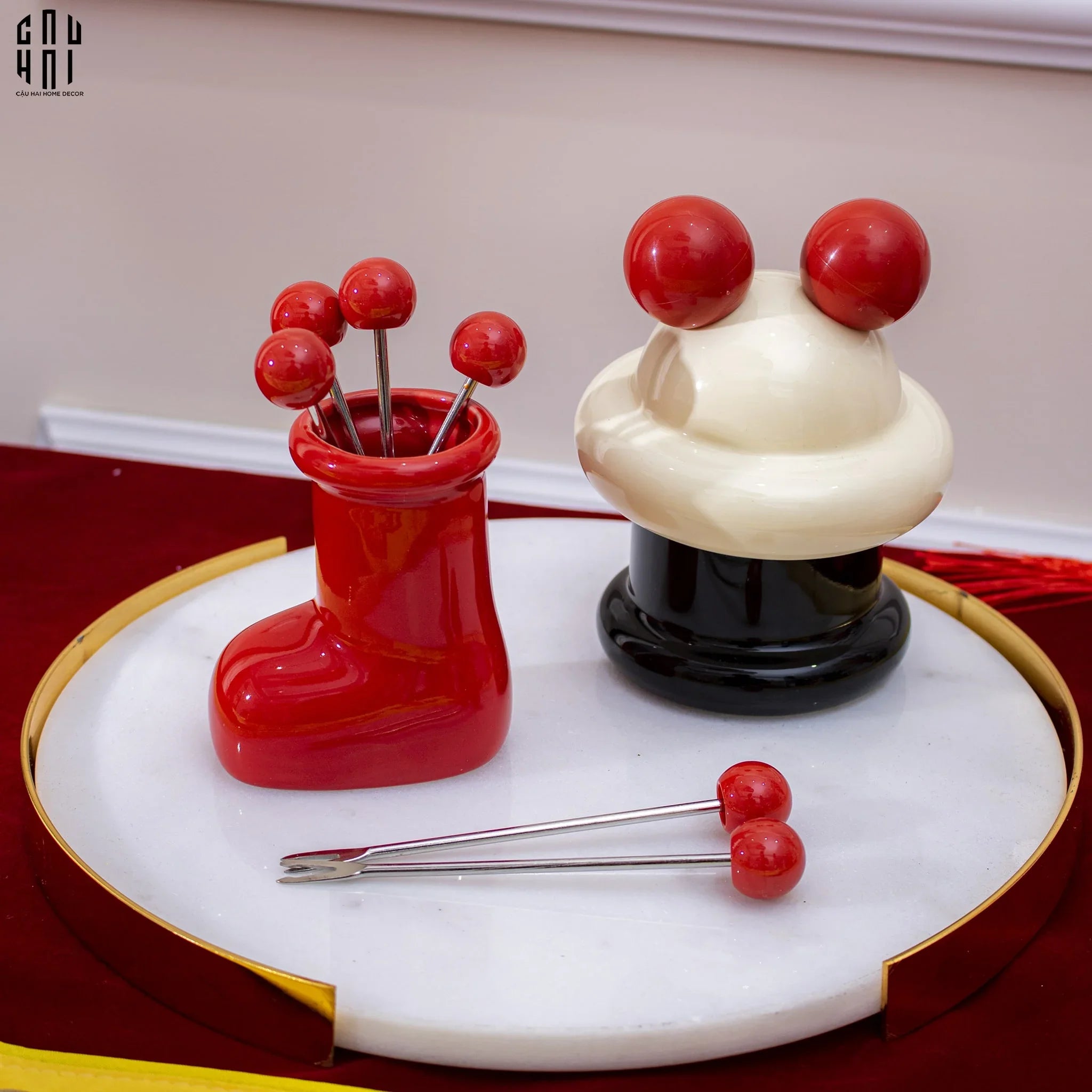 Set 6 Nĩa Tráng Miệng Red Boot-Dinner Cutlery Set Dao Muỗng Nĩa-CẬU HAI HOME DECOR