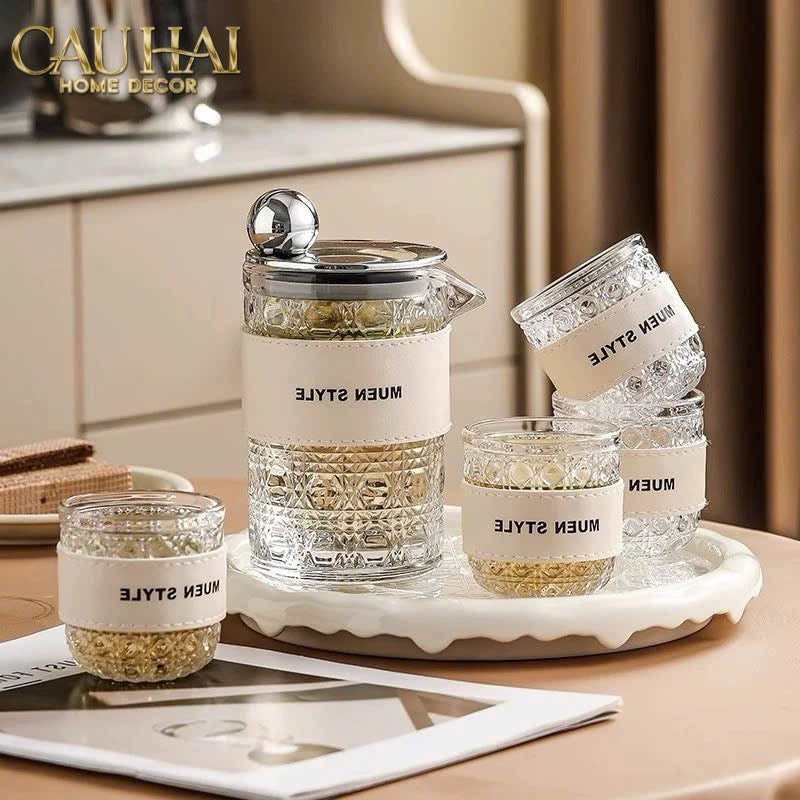 SET BÌNH NƯỚC THUỶ TINH JANIE 6PCS-10- Cậu Hai Home Decor