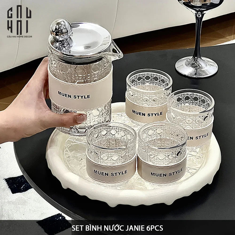 SET BÌNH NƯỚC THUỶ TINH JANIE 6PCS