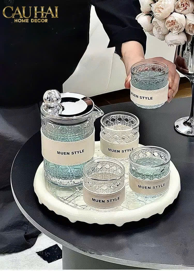 SET BÌNH NƯỚC THUỶ TINH JANIE 6PCS-8- Cậu Hai Home Decor