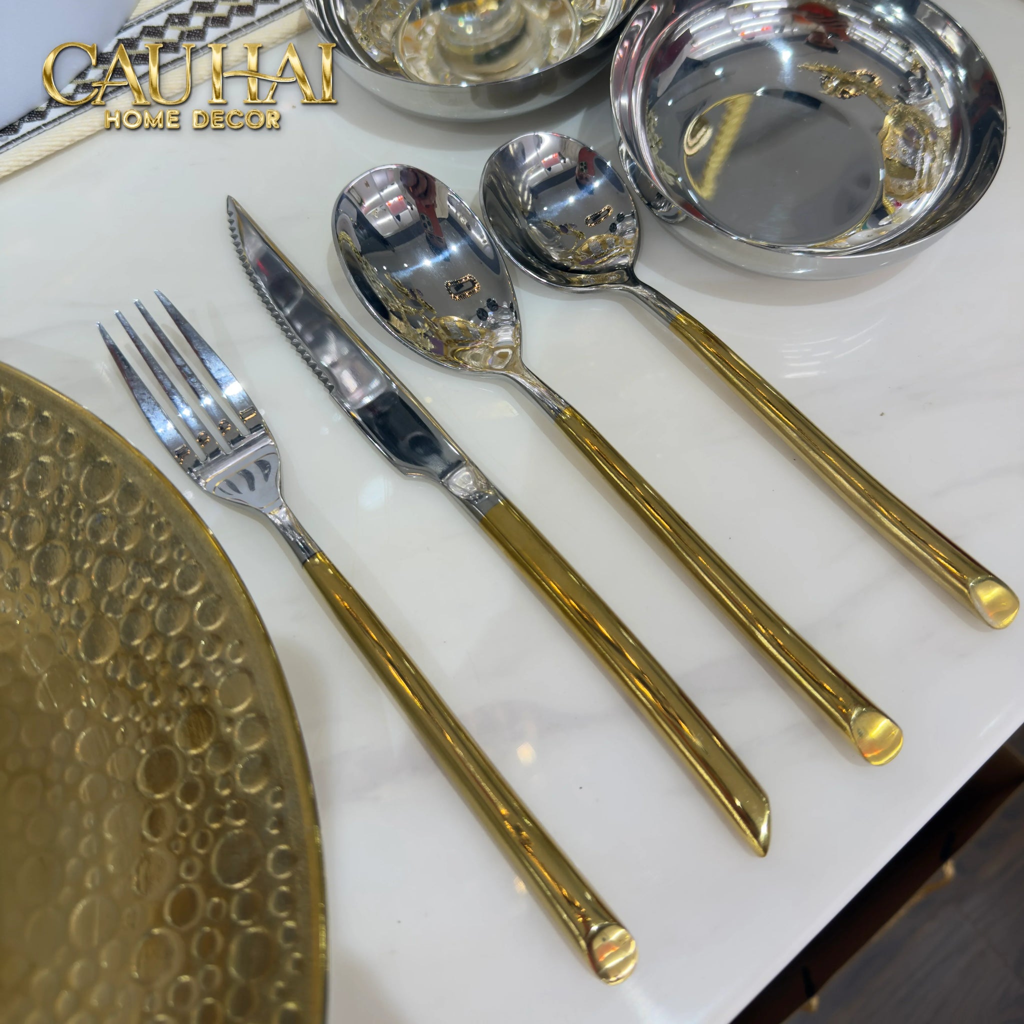 Set Dao Muỗng Nĩa 4 Món Élégance Allure Gilded Silver Dualité Premium Cutlery 4pcs-Dinner Cutlery Set Dao Muỗng Nĩa-CẬU HAI HOME DECOR