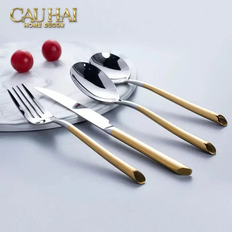 Set Dao Muỗng Nĩa 4 Món Élégance Allure Gilded Silver Dualité Premium Cutlery 4pcs-Dinner Cutlery Set Dao Muỗng Nĩa-CẬU HAI HOME DECOR