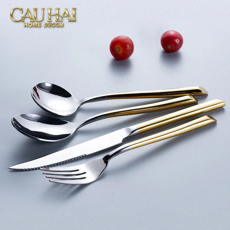 Set Dao Muỗng Nĩa 4 Món Élégance Allure Gilded Silver Dualité Premium Cutlery 4pcs-Dinner Cutlery Set Dao Muỗng Nĩa-CẬU HAI HOME DECOR