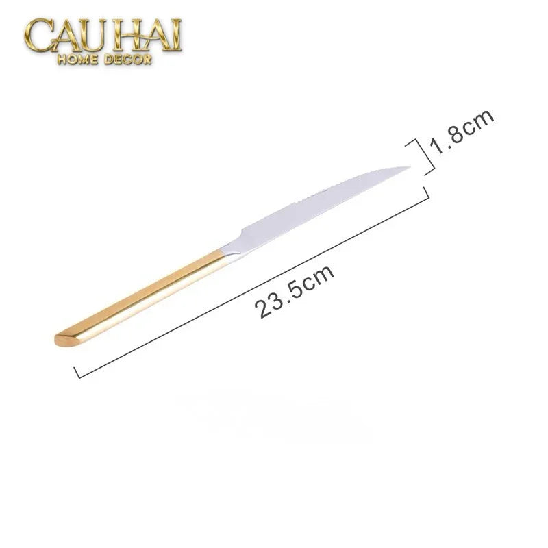 Set Dao Muỗng Nĩa 4 Món Élégance Allure Gilded Silver Dualité Premium Cutlery 4pcs-Dinner Cutlery Set Dao Muỗng Nĩa-CẬU HAI HOME DECOR