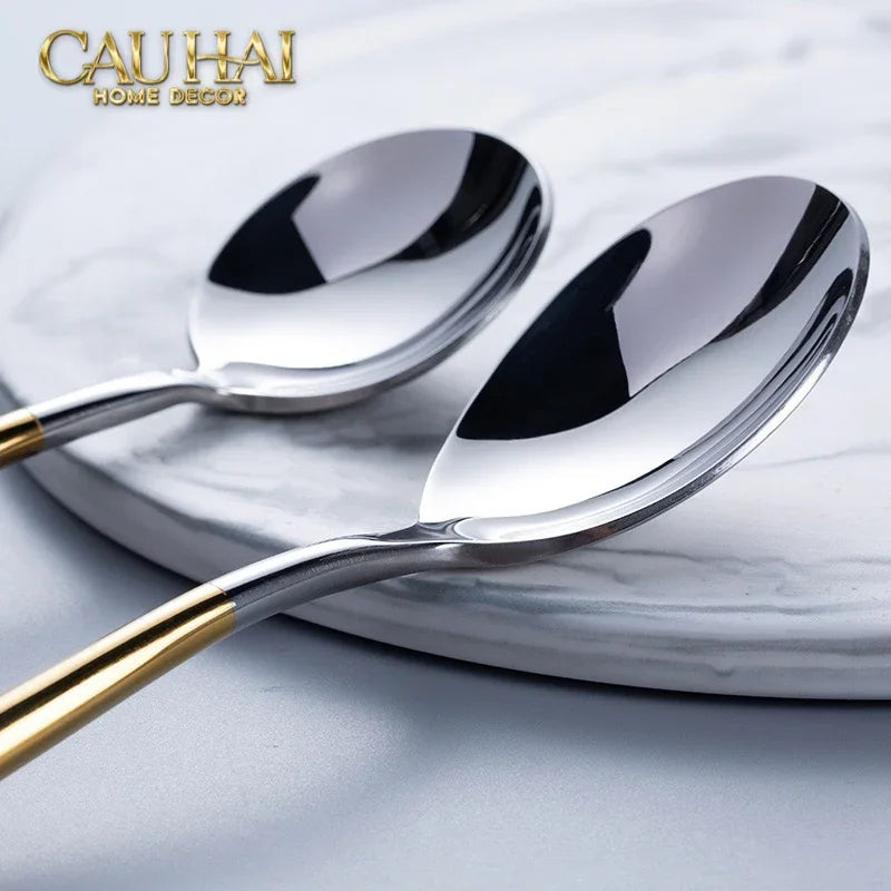 Set Dao Muỗng Nĩa 4 Món Élégance Allure Gilded Silver Dualité Premium Cutlery 4pcs-Dinner Cutlery Set Dao Muỗng Nĩa-CẬU HAI HOME DECOR