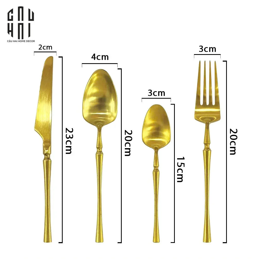 Set Dao Muỗng Nĩa 4 Món L'Amour Matte Gold - Allure Dinner Cutlery 4Pcs-CẬU HAI HOME DECOR