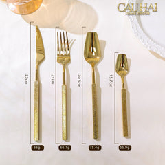 Set Dao Muỗng Nĩa 4 Món Raw Metal Gold Hybrid Dinner Cutlery Set 4pcs-CẬU HAI HOME DECOR