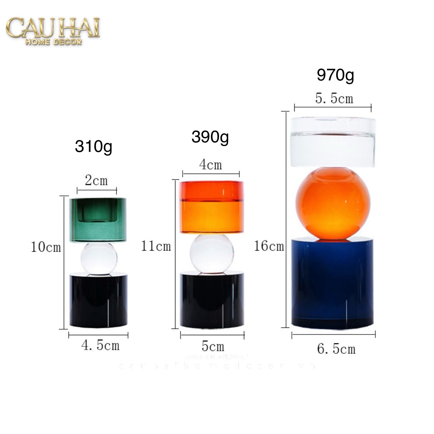 Set Đế Nến Pha Lê Đa Sắc Hừng Đông   - Cristalleries Amber  Dawn Candle Holders 6.5x16 5x11