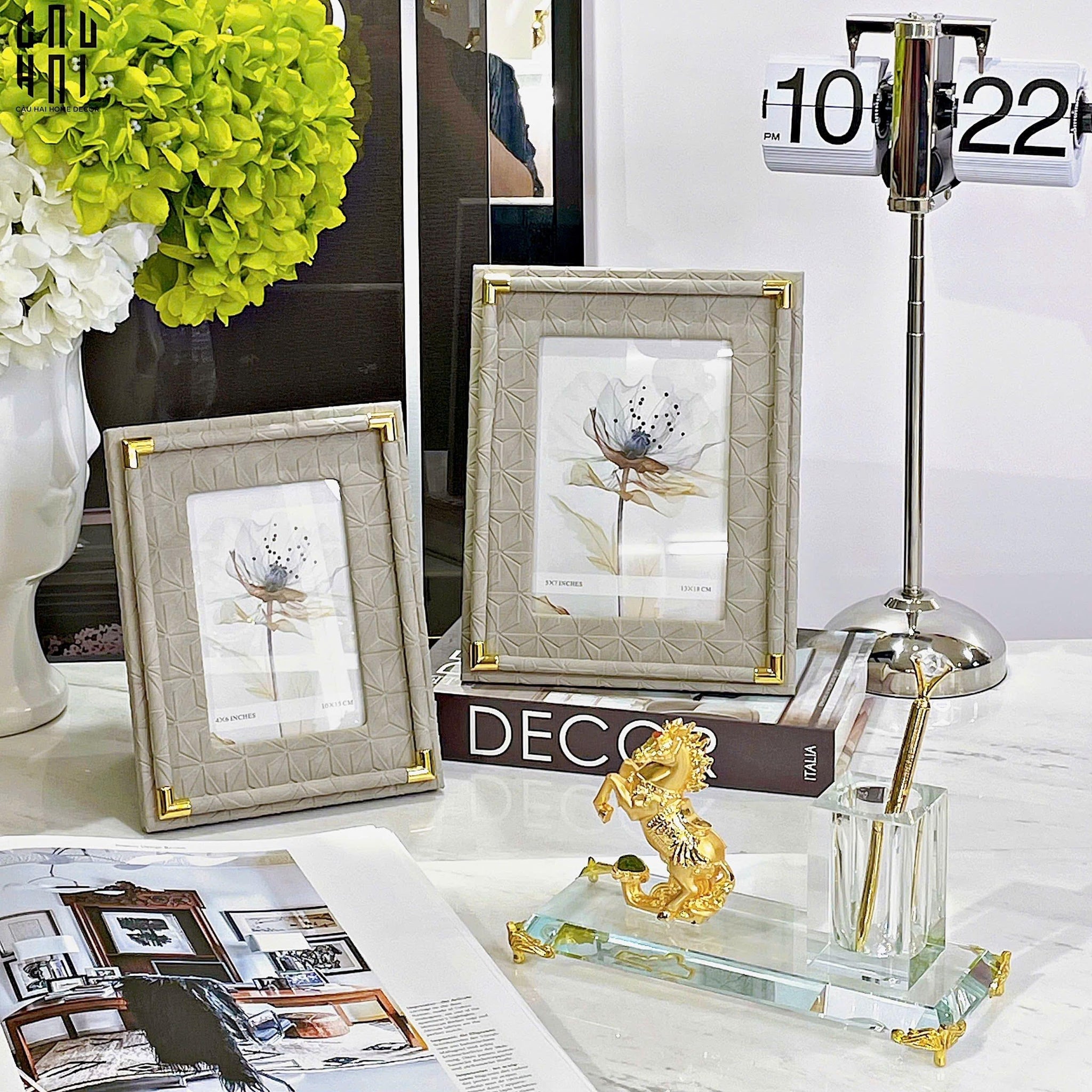 SET KHUNG ẢNH DA LEATHER DARK GRAY DANDELION-CẬU HAI HOME DECOR