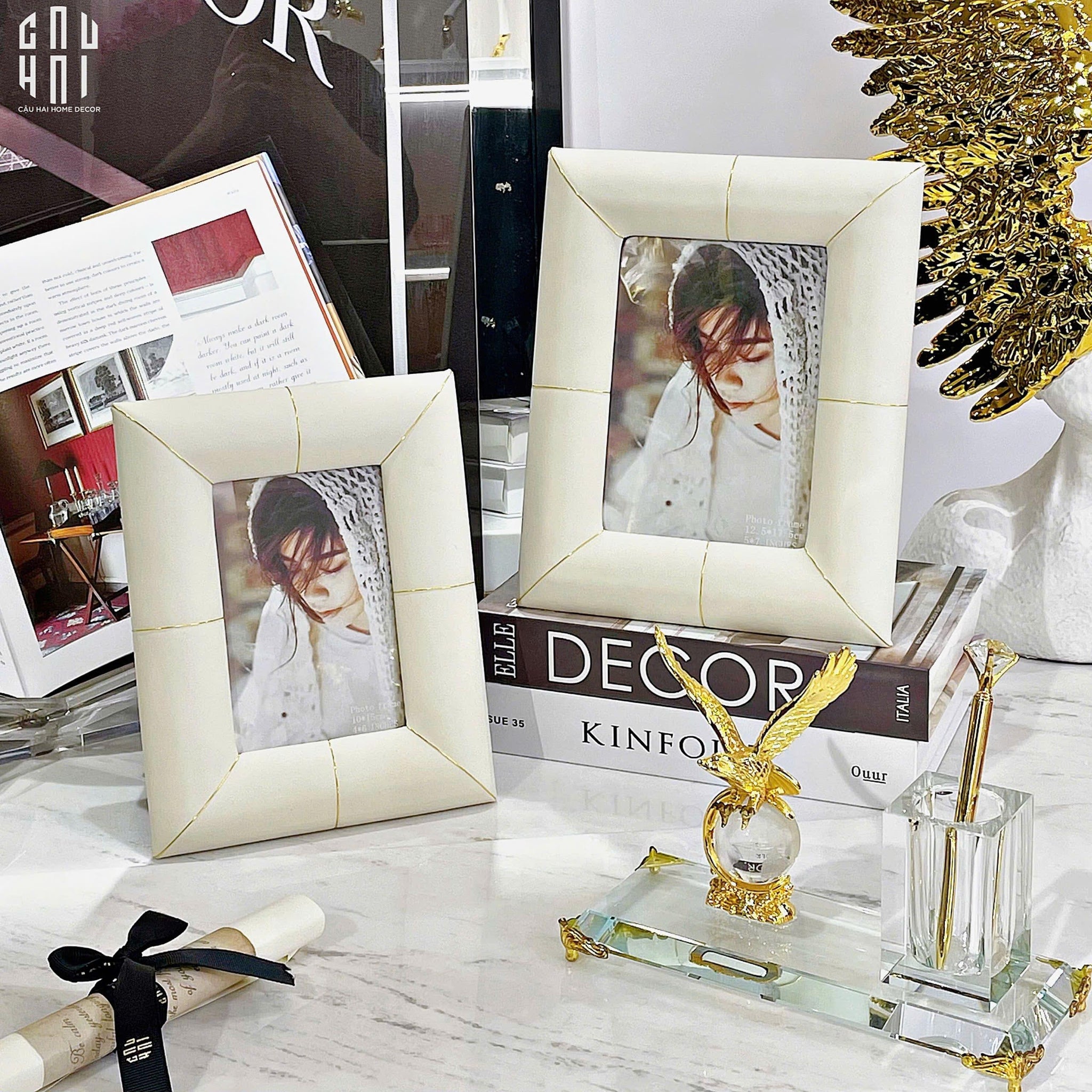 SET KHUNG ẢNH DA LEATHER UNIQUE WHITE BAMBOO