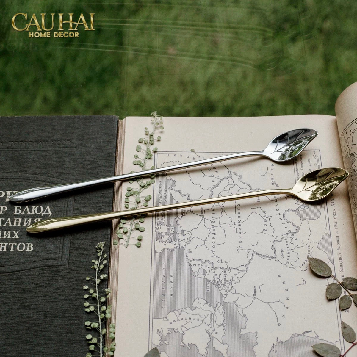 Set Muỗng Dài Thìa Coffee Argent Golden Leaf Coffee Spoon Set 4pcs. 2.2x19.5cm-Desert / Coffee / Latte Spoon-CẬU HAI HOME DECOR
