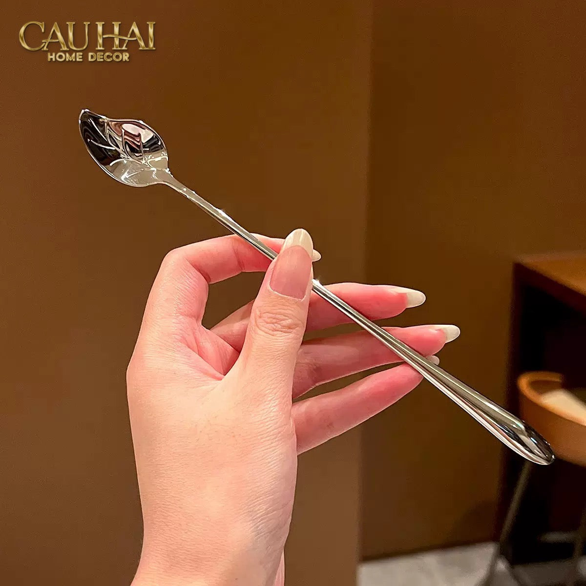 Set Muỗng Dài Thìa Coffee Argent Golden Leaf Coffee Spoon Set 4pcs. 2.2x19.5cm-Desert / Coffee / Latte Spoon-CẬU HAI HOME DECOR