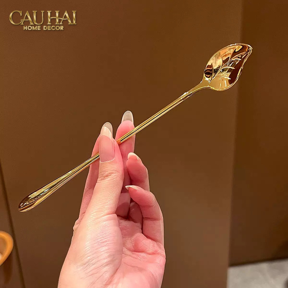 Set Muỗng Dài Thìa Coffee Argent Golden Leaf Coffee Spoon Set 4pcs. 2.2x19.5cm-Desert / Coffee / Latte Spoon-CẬU HAI HOME DECOR