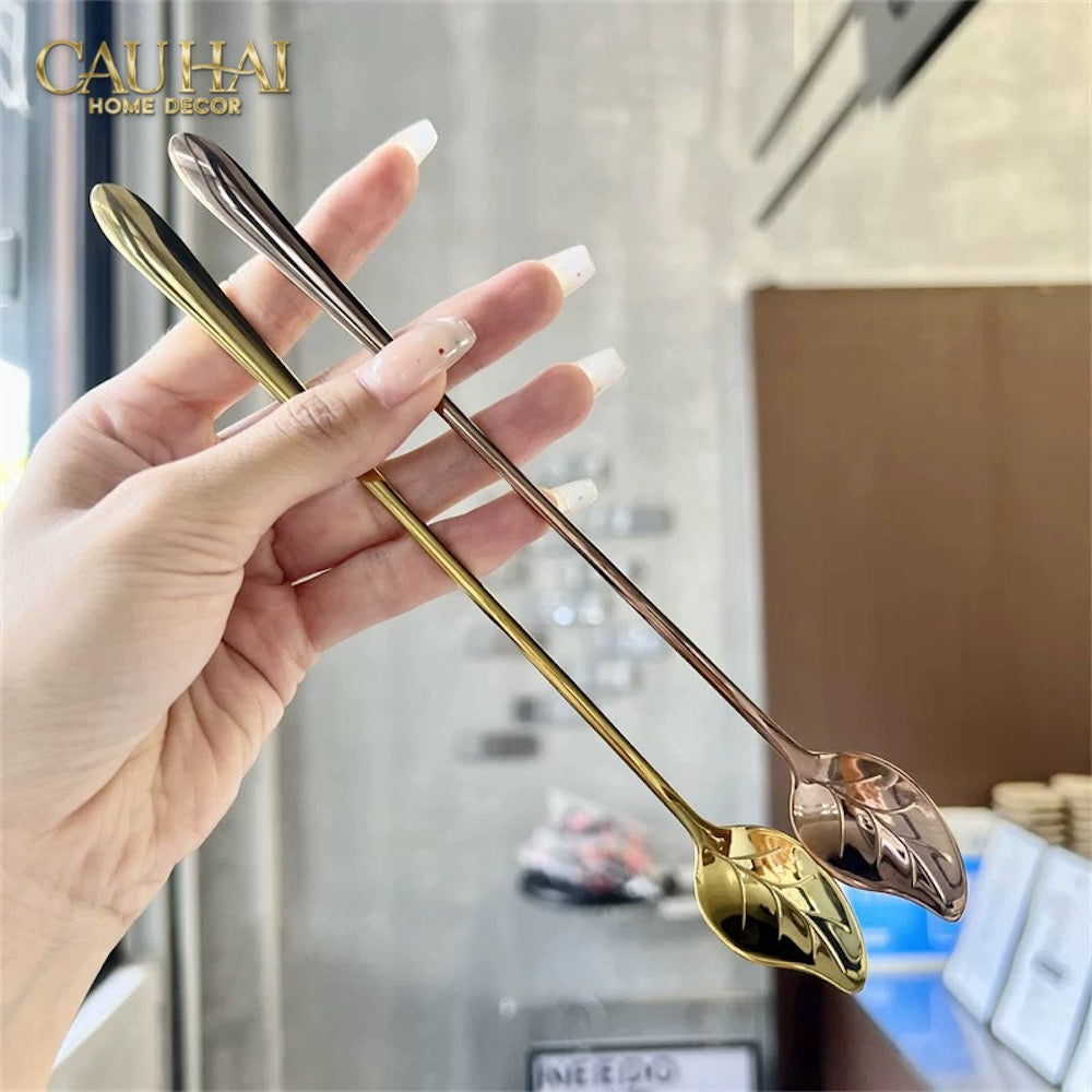Set Muỗng Dài Thìa Coffee Argent Golden Leaf Coffee Spoon Set 4pcs. 2.2x19.5cm-Desert / Coffee / Latte Spoon-CẬU HAI HOME DECOR