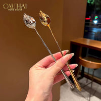Set Muỗng Dài Thìa Coffee Argent Golden Leaf Coffee Spoon Set 4pcs. 2.2x19.5cm-Desert / Coffee / Latte Spoon-CẬU HAI HOME DECOR