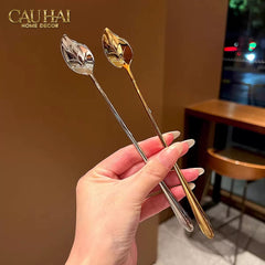 Set Muỗng Dài Thìa Coffee Argent Golden Leaf Coffee Spoon Set 4pcs. 2.2x19.5cm-Desert / Coffee / Latte Spoon-CẬU HAI HOME DECOR
