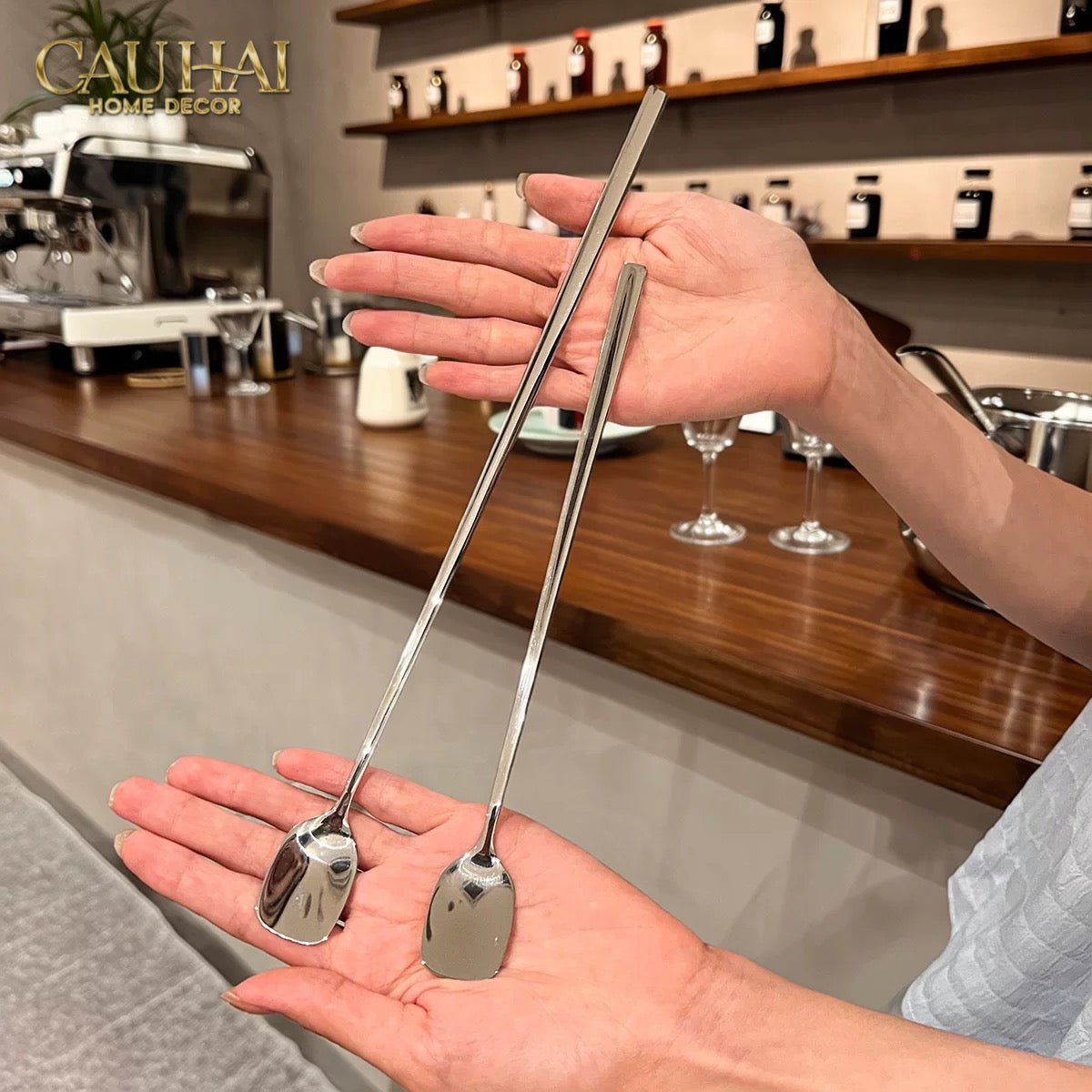 Set Muỗng Dài Thìa Coffee Silver Golden Square Head Coffee Spoon Set 4pcs. 2.2x19.5cm-Dinner Cutlery Set Dao Muỗng Nĩa-CẬU HAI HOME DECOR