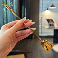 Set Muỗng Dài Thìa Coffee Silver Golden Square Head Coffee Spoon Set 4pcs. 2.2x19.5cm-Dinner Cutlery Set Dao Muỗng Nĩa-CẬU HAI HOME DECOR