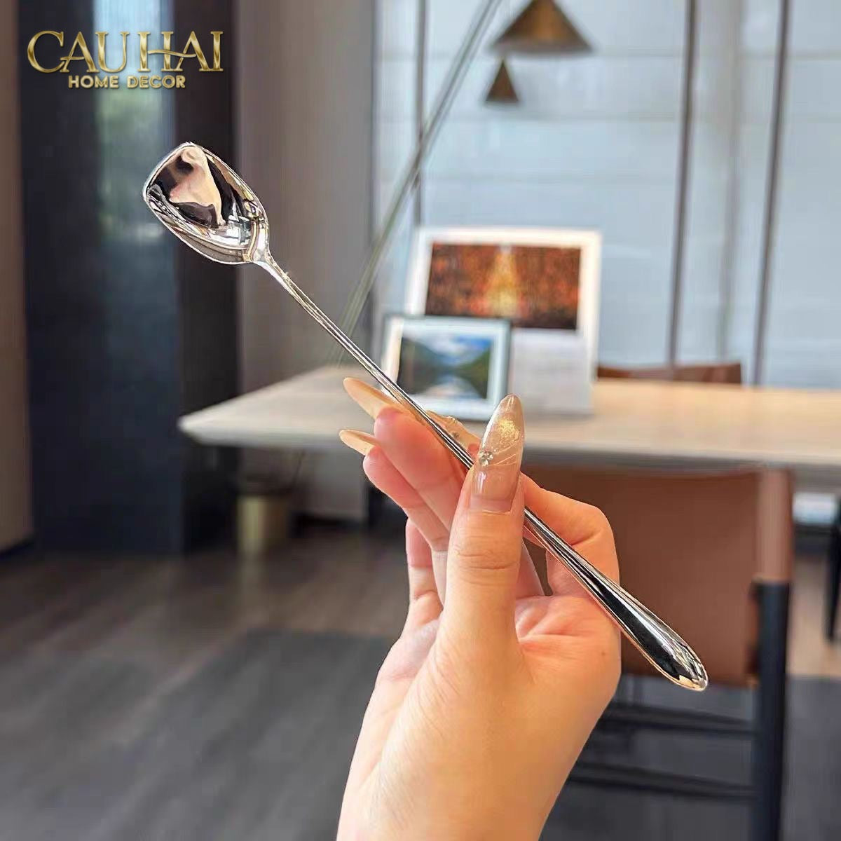 Set Muỗng Dài Thìa Coffee Silver Golden Square Head Coffee Spoon Set 4pcs. 2.2x19.5cm-Dinner Cutlery Set Dao Muỗng Nĩa-CẬU HAI HOME DECOR