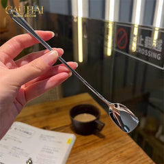 Set Muỗng Dài Thìa Coffee Silver Golden Square Head Coffee Spoon Set 4pcs. 2.2x19.5cm-Dinner Cutlery Set Dao Muỗng Nĩa-CẬU HAI HOME DECOR