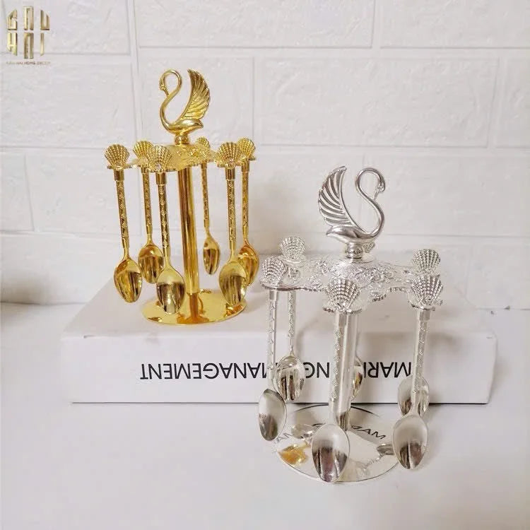 SET MUỖNG - GOLD COFFEE SPOON SWAN CAROUSEL 6 CÁI