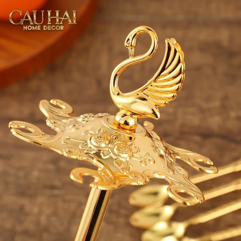 Set Muỗng - Gold Coffee Spoon Swan Carousel 6 Cái-Dinner Cutlery Set Dao Muỗng Nĩa-CẬU HAI HOME DECOR