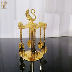 Set Muỗng - Gold Coffee Spoon Swan Carousel 6 Cái-Dinner Cutlery Set Dao Muỗng Nĩa-CẬU HAI HOME DECOR