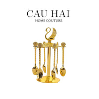 Set Muỗng - Gold Coffee Spoon Swan Carousel 6 Cái-Dinner Cutlery Set Dao Muỗng Nĩa-CẬU HAI HOME DECOR