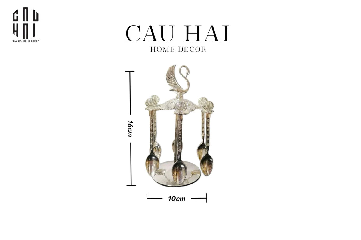Set Muỗng - Silver Coffee Spoon Swan Carousel 6 Cái-Dinner Cutlery Set Dao Muỗng Nĩa-CẬU HAI HOME DECOR