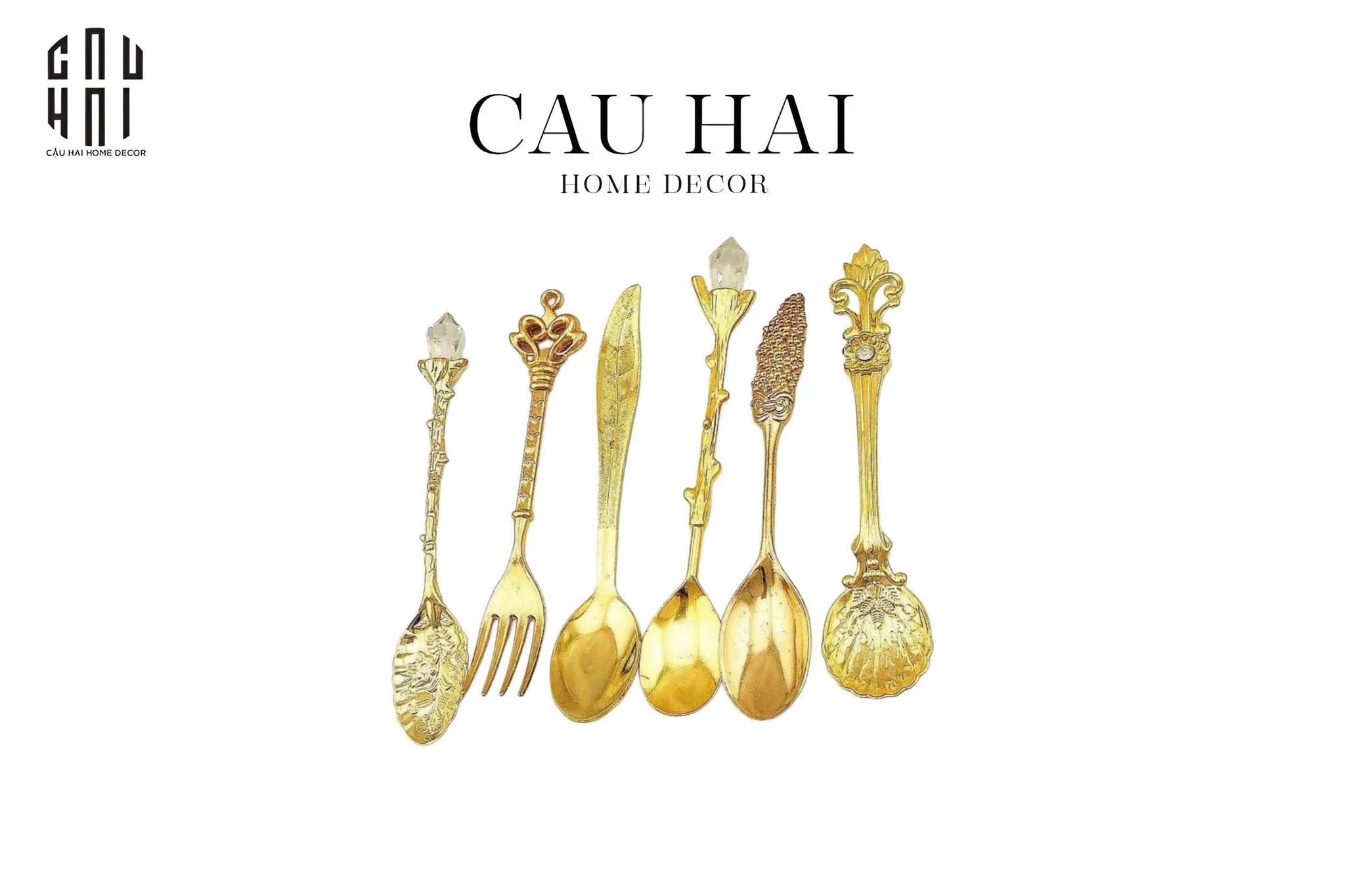 SET MUỖNG TRÁNG MIỆNG - GOLD COFFEE SPOON ANTIQUE 6 CÁI-CẬU HAI HOME DECOR