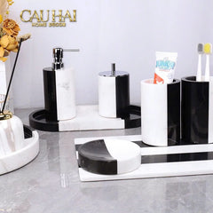 Set Nhà Tắm Đá Marble Trắng Đen Bản Đặc Biệt - Monolith Noir & Ivoire Oval Tray - Bathroom Vanities 4pcs-CẬU HAI HOME DECOR