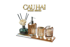 Set Nhà Tắm Pha Lê 4 Món Champagne Gold Cristalleries Bathroom Vanity Set 4pcs-PHỤ KIỆN NHÀ TẮM-CẬU HAI HOME DECOR