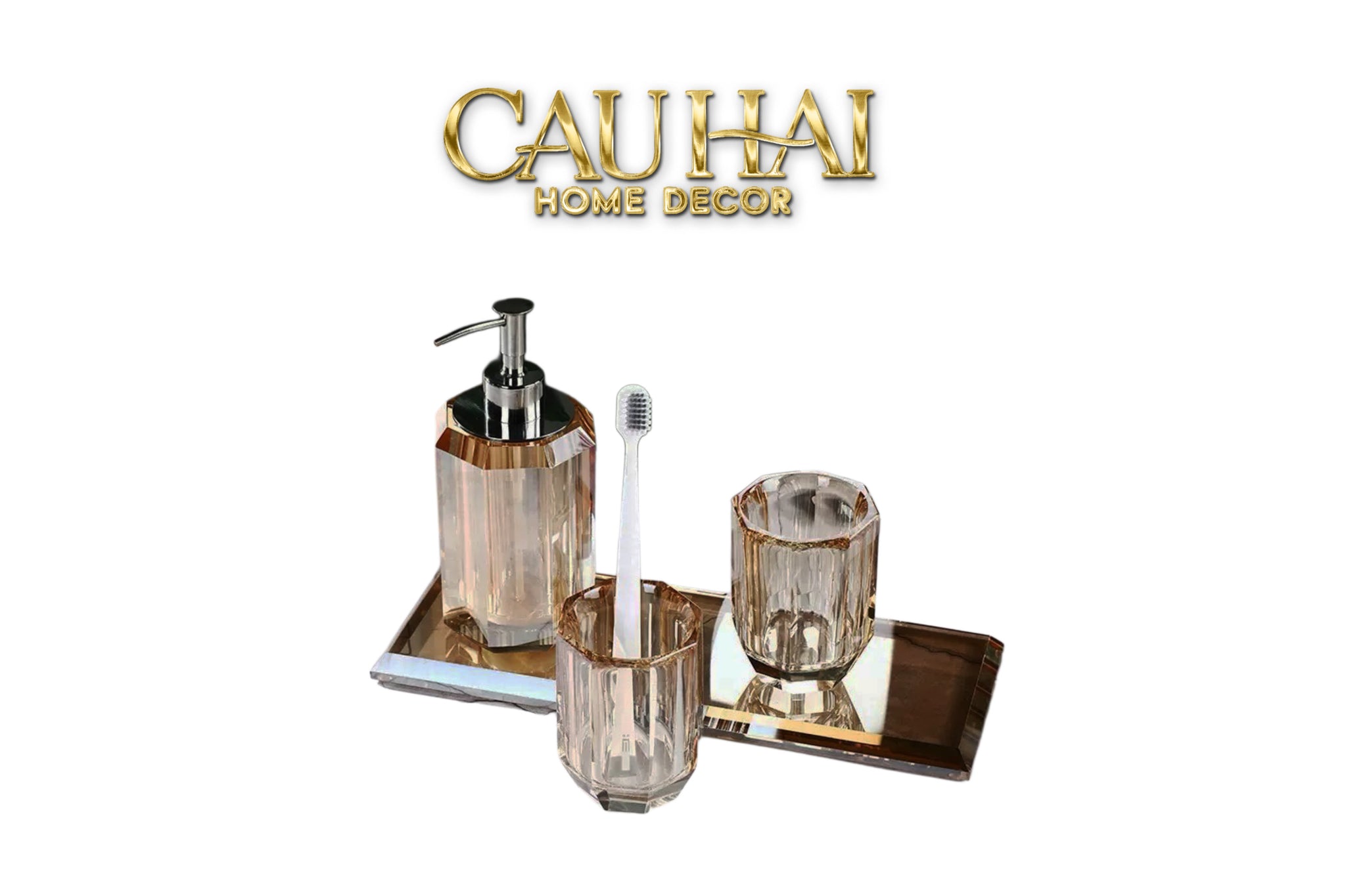 Set Nhà Tắm Pha Lê 4 Món Champagne Gold Cristalleries Bathroom Vanity Set 4pcs-PHỤ KIỆN NHÀ TẮM-CẬU HAI HOME DECOR