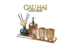 Set Nhà Tắm Pha Lê 4 Món Champagne Gold Cristalleries Bathroom Vanity Set 4pcs-CẬU HAI HOME DECOR