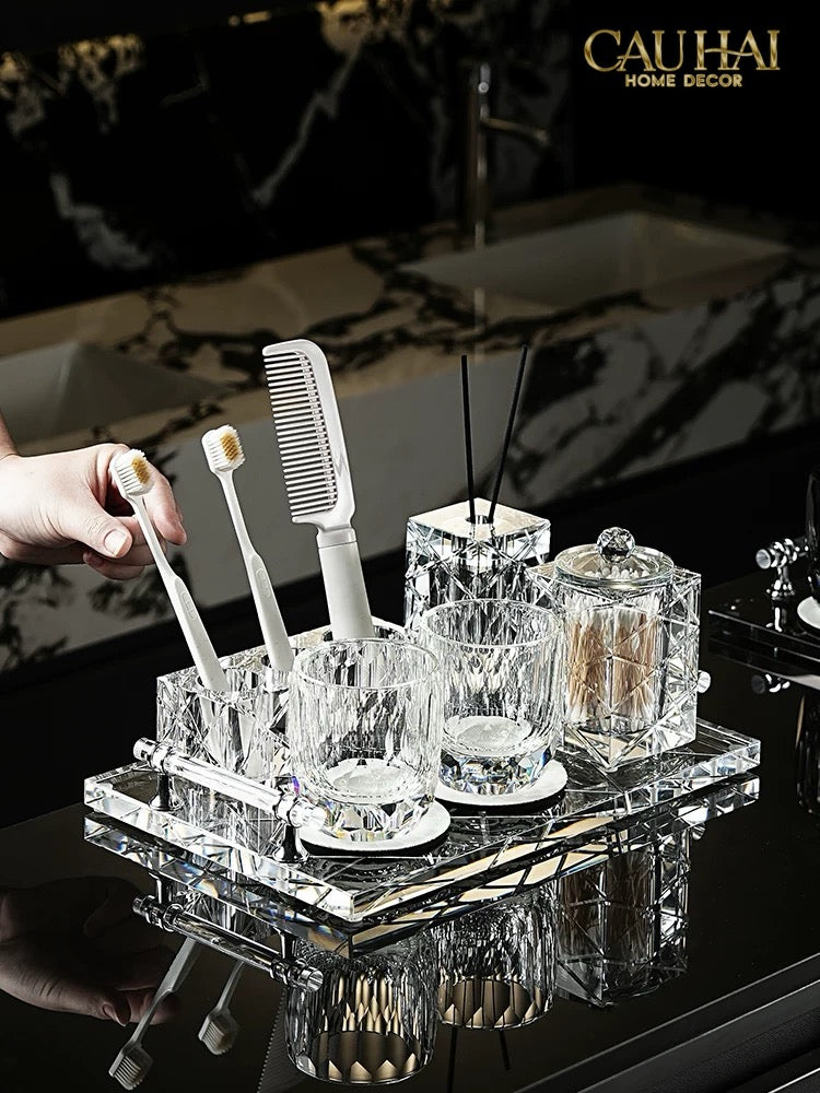 Set Nhà Tắm Pha Lê Pure Cristalleries Cannage Facetté Bathroom Vanity Sets Lọ Bàn Chải 5 Slots-PHỤ KIỆN NHÀ TẮM-CẬU HAI HOME DECOR-CẬU HAI HOME DECOR