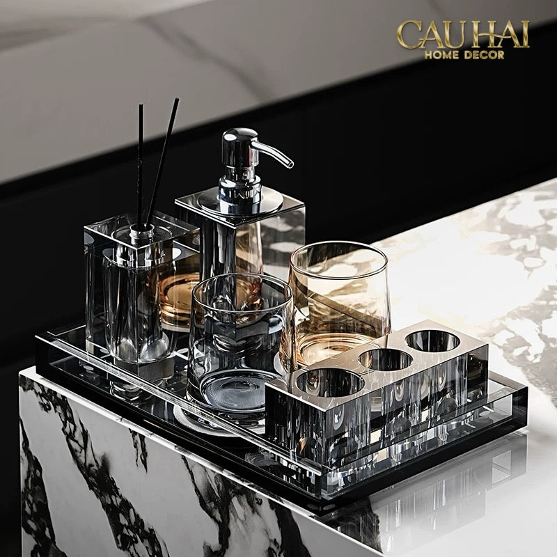Set Nhà Tắm Pha Lê Pure Cristalleries Cannage Facetté Bathroom Vanity Sets Lọ Bàn Chải 5 Slots-PHỤ KIỆN NHÀ TẮM-CẬU HAI HOME DECOR-CẬU HAI HOME DECOR