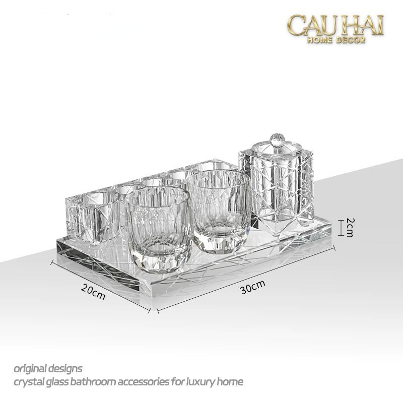 Set Nhà Tắm Pha Lê Pure Cristalleries Cannage Facetté Bathroom Vanity Sets Lọ Bàn Chải 5 Slots-PHỤ KIỆN NHÀ TẮM-CẬU HAI HOME DECOR-CẬU HAI HOME DECOR