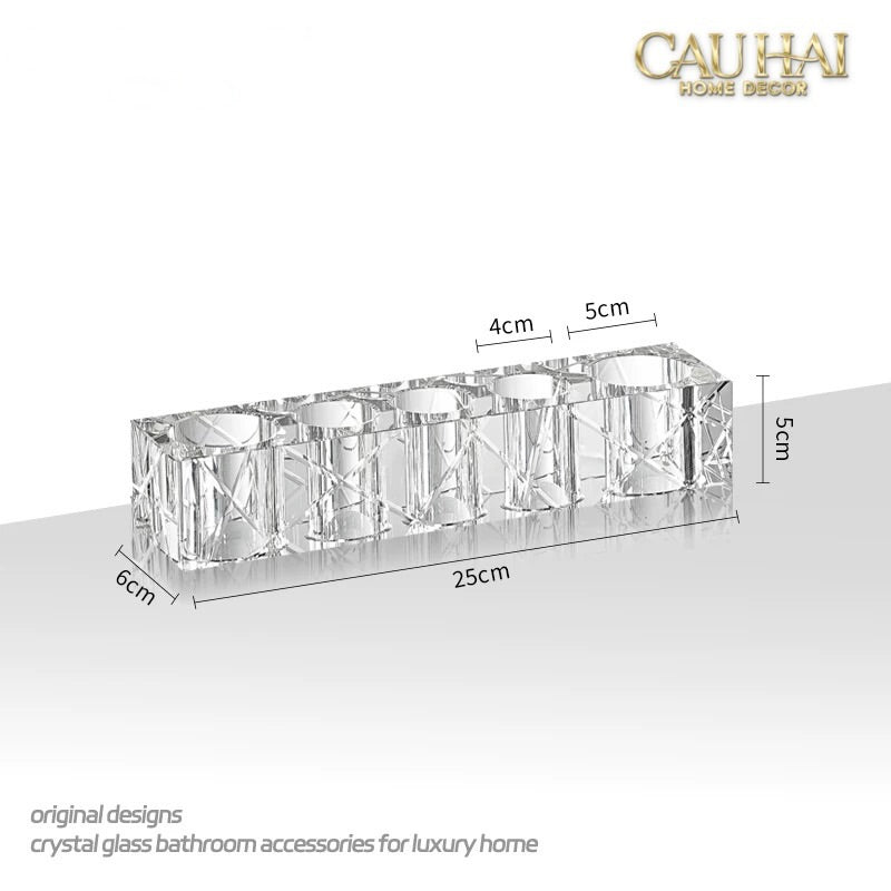Set Nhà Tắm Pha Lê Pure Cristalleries Cannage Facetté Bathroom Vanity Sets Lọ Bàn Chải 5 Slots-PHỤ KIỆN NHÀ TẮM-CẬU HAI HOME DECOR-CẬU HAI HOME DECOR