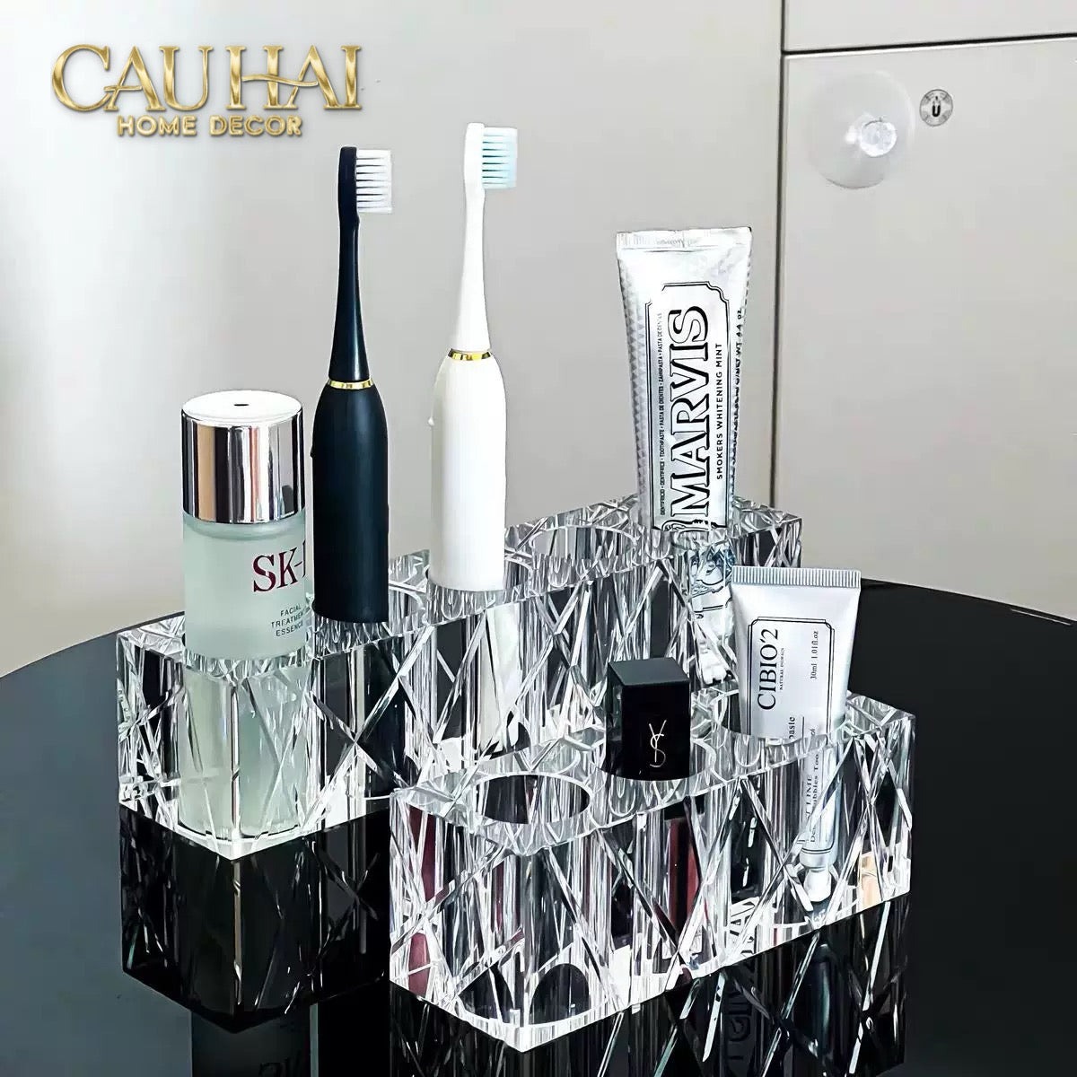 Set Nhà Tắm Pha Lê Pure Cristalleries Cannage Facetté Bathroom Vanity Sets Lọ Bàn Chải 5 Slots-PHỤ KIỆN NHÀ TẮM-CẬU HAI HOME DECOR-CẬU HAI HOME DECOR