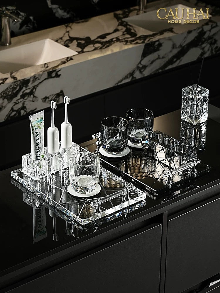 Set Nhà Tắm Pha Lê Pure Cristalleries Cannage Facetté Bathroom Vanity Sets Lọ Bàn Chải 5 Slots-PHỤ KIỆN NHÀ TẮM-CẬU HAI HOME DECOR-CẬU HAI HOME DECOR