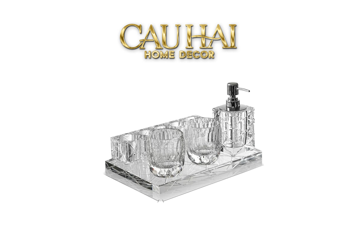 Set Nhà Tắm Pha Lê Pure Cristalleries Cannage Facetté Bathroom Vanity Sets Lọ Bàn Chải 5 Slots-PHỤ KIỆN NHÀ TẮM-CẬU HAI HOME DECOR-CẬU HAI HOME DECOR