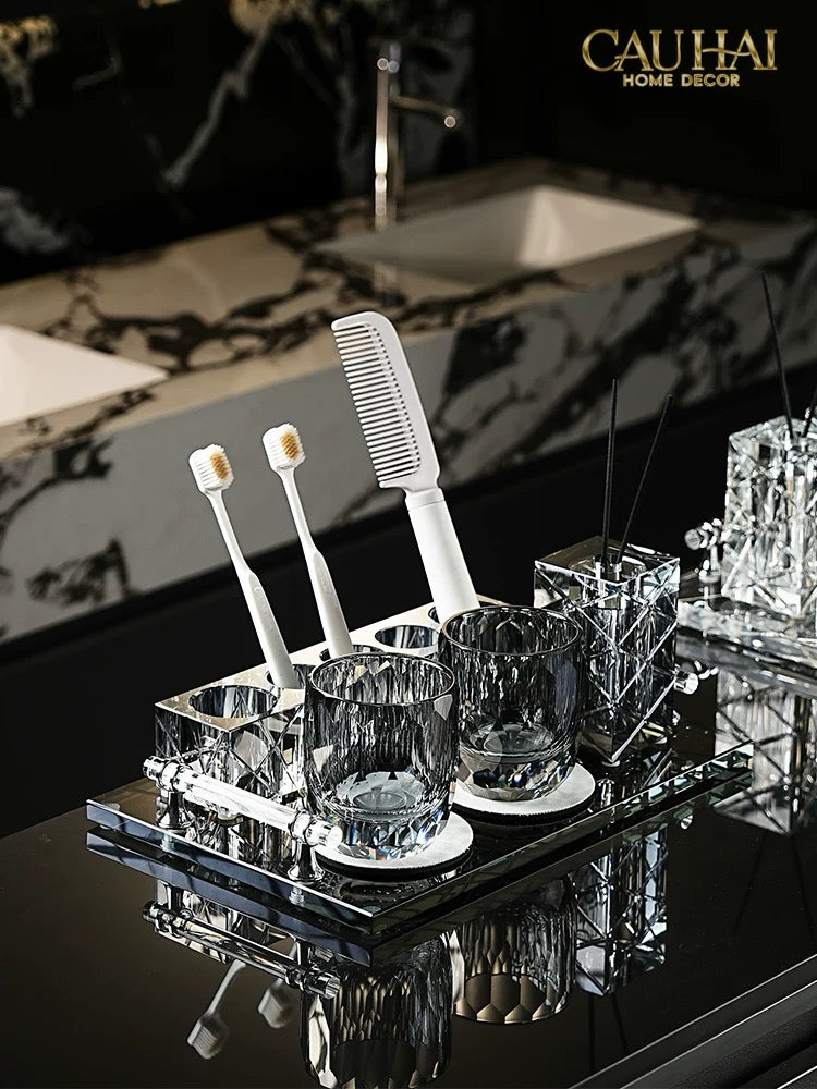 Set Nhà Tắm Pha Lê Pure Cristalleries Cannage Facetté Bathroom Vanity Sets Lọ Bàn Chải 5 Slots-CẬU HAI HOME DECOR