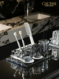 Set Nhà Tắm Pha Lê Pure Cristalleries Cannage Facetté Bathroom Vanity Sets Lọ Bàn Chải 5 Slots-CẬU HAI HOME DECOR