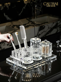 Set Nhà Tắm Pha Lê Pure Cristalleries Cannage Facetté Bathroom Vanity Sets Lọ Bàn Chải 5 Slots-CẬU HAI HOME DECOR