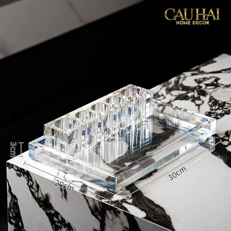 Set Nhà Tắm Pha Lê Pure Cristalleries Cannage Facetté Bathroom Vanity Sets Lọ Bàn Chải 5 Slots-CẬU HAI HOME DECOR
