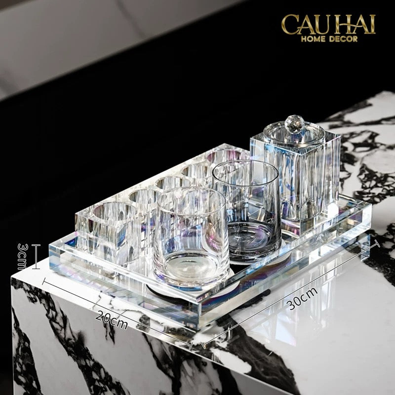 Set Nhà Tắm Pha Lê Pure Cristalleries Cannage Facetté Bathroom Vanity Sets Lọ Bàn Chải 5 Slots-CẬU HAI HOME DECOR